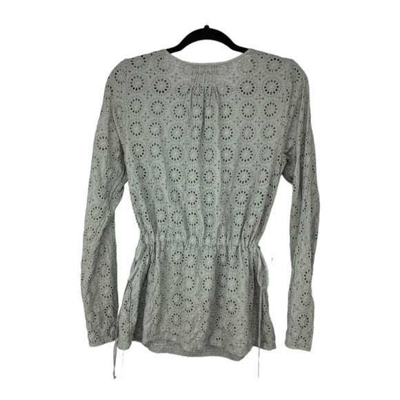 JOHNNY WAS Sage Green Long Sleeve Peplum Eyelet Tunic Top Small - Picture 3 of 6